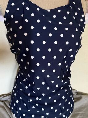 Navy Polka Dot Tank Bathing Suit